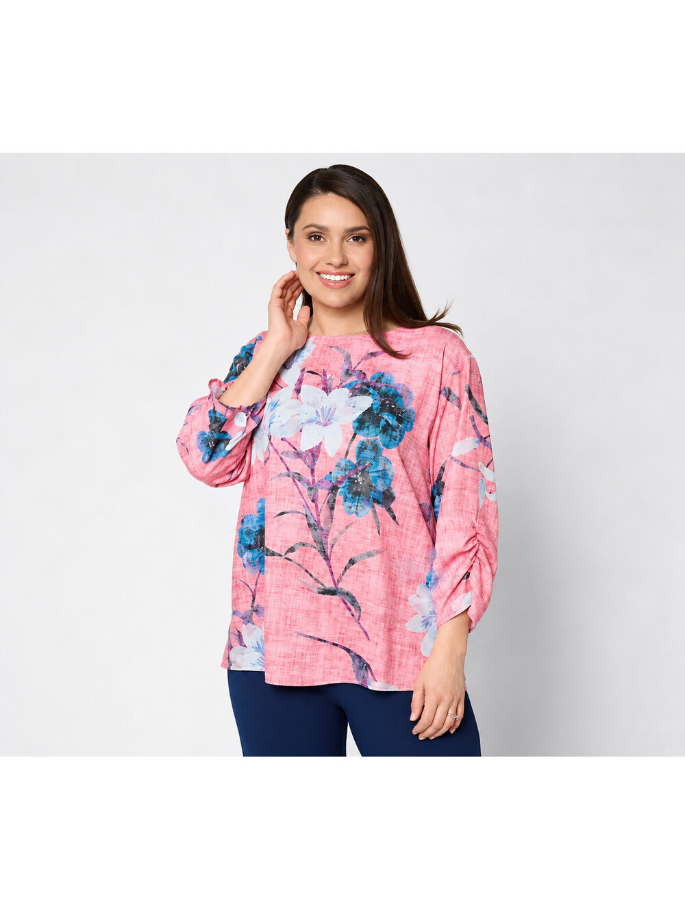Dennis Basso Printed Scarf Top with Dolman Sleeve Mauve/Mint, Petite Medium